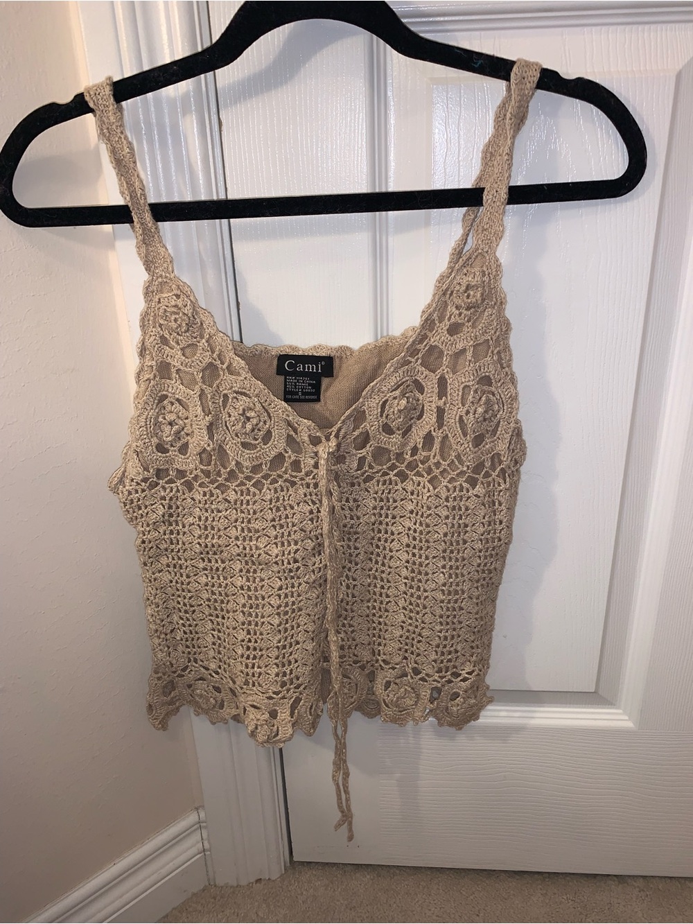 Cami NYC Beige Crochet Tie-Front Camisole